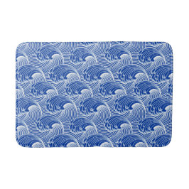 ヴィンテージの日本のな波、コバルトブルーおよび白 バスマット
