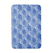 ヴィンテージの日本のな波、コバルトブルーおよび白 バスマット (正面縦)