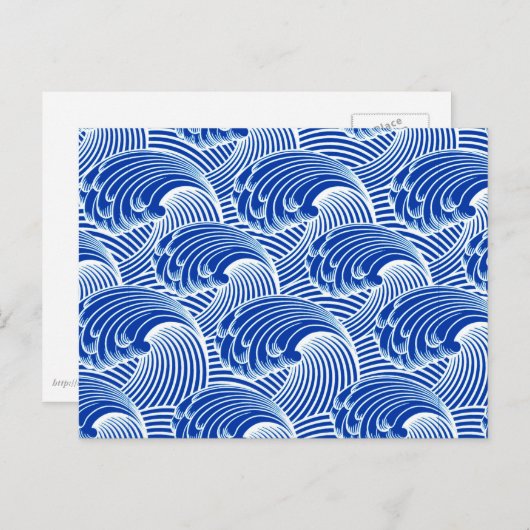 ヴィンテージの日本のな波、コバルトブルーおよび白 ポストカード (正面/裏面)