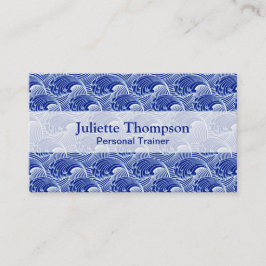 ヴィンテージの日本のな波、コバルトブルーおよび白 名刺