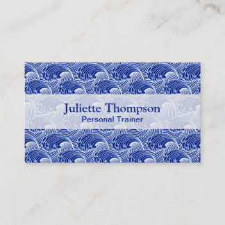 ヴィンテージの日本のな波、コバルトブルーおよび白 名刺