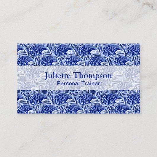 ヴィンテージの日本のな波、コバルトブルーおよび白 名刺 (正面)