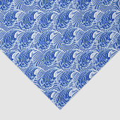 ヴィンテージの日本のな波、コバルトブルーおよび白 薄葉紙 (詳細)
