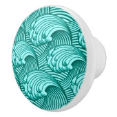 ヴィンテージの日本のな波、ターコイズおよび水 セラミックノブ (右)