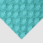 ヴィンテージの日本のな波、ターコイズおよび水 薄葉紙 (詳細)