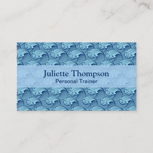 ヴィンテージの日本のな波、海軍およびスカイブルー 名刺 (正面)