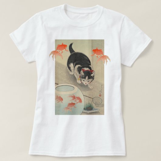 ヴィンテージの日本のな猫および金魚の芸術 Tシャツ (デザイン正面)