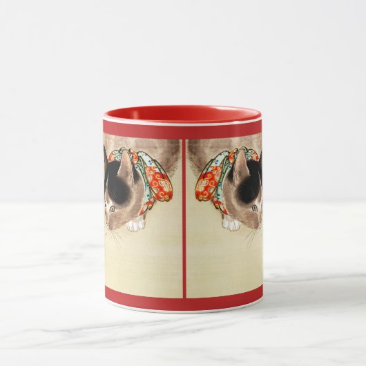 ヴィンテージの日本のな猫の監視くもの芸術 マグカップ (中央)