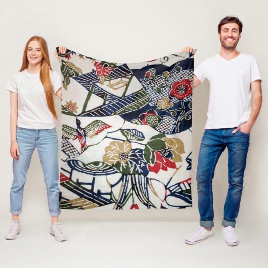 ヴィンテージの日本のな着物の織物(Bingata) フリースブランケット (インサイチュ)