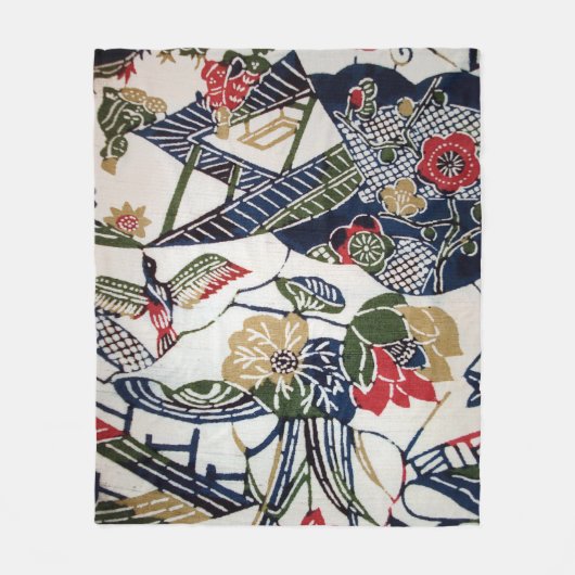 ヴィンテージの日本のな着物の織物(Bingata) フリースブランケット (正面)