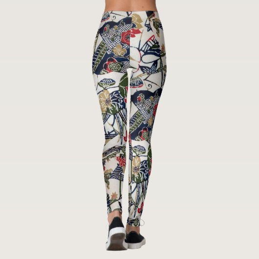 ヴィンテージの日本のな着物の織物(Bingata) レギンス (裏面)