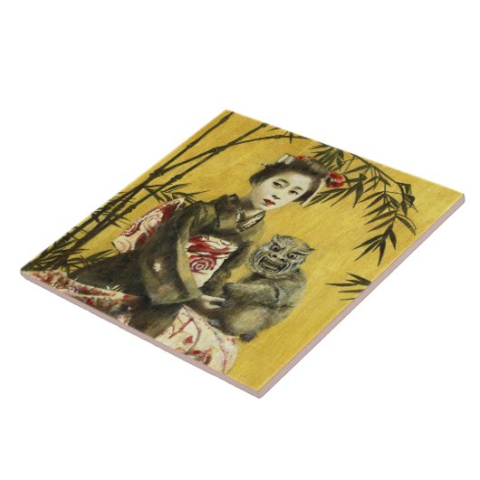 ヴィンテージの日本のな芸者および鬼のセラミックタイル タイル (側面)