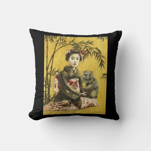 ヴィンテージの日本のな芸者および鬼の投球のクッション クッション (正面)