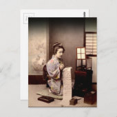 ヴィンテージの日本のな芸者-手紙を書く人 ポストカード (正面/裏面)