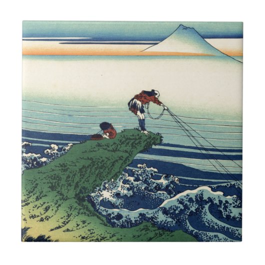 ヴィンテージの日本のな芸術の鰍沢町の漁師 タイル (正面)