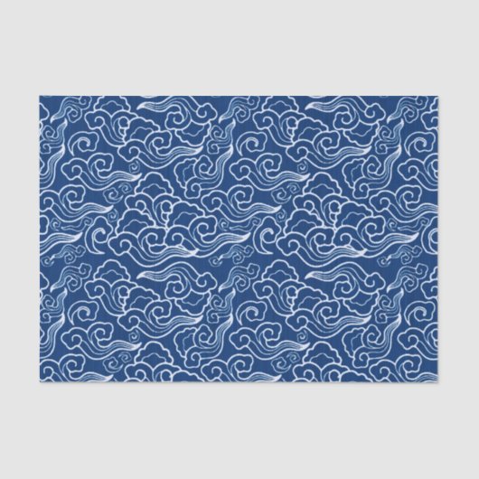 ヴィンテージの日本のな雲、コバルトブルーおよび白 薄葉紙 (正面)