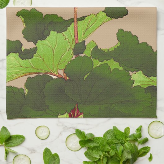 ヴィンテージの日本人のアジサイ。 ピンクおよび緑 キッチンタオル (折り畳み)