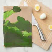 ヴィンテージの日本人のアジサイ。 ピンクおよび緑 キッチンタオル (四つ折り)