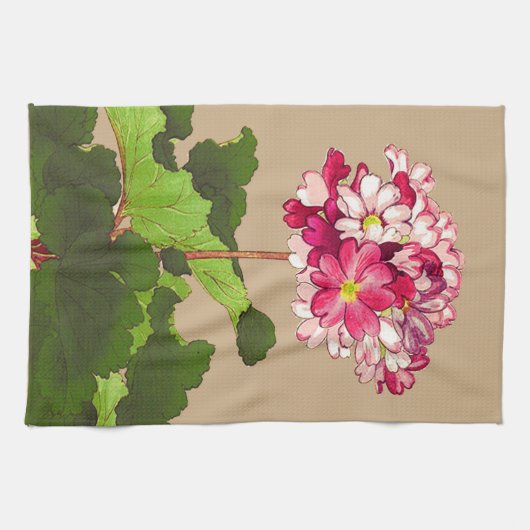 ヴィンテージの日本人のアジサイ。 ピンクおよび緑 キッチンタオル (横)