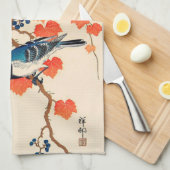 ヴィンテージの日本人のジェイの鳥および秋のデマ キッチンタオル (四つ折り)