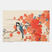 ヴィンテージの日本人のジェイの鳥および秋のデマ キッチンタオル (横)