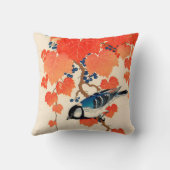 ヴィンテージの日本人のジェイの鳥および秋のデマ クッション (裏面)