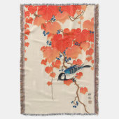 ヴィンテージの日本人のジェイの鳥および秋のデマ スローブランケット (正面縦)