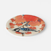 ヴィンテージの日本人のジェイの鳥および秋のデマ ペーパープレート (アングル)