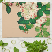 ヴィンテージの日本人のツバキ。 ベージュ色で濃いピンク キッチンタオル (折り畳み)