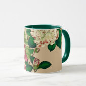 ヴィンテージの日本人のツバキ。 ベージュ色で濃いピンク マグカップ (正面右)