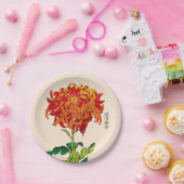 ヴィンテージの日本人の菊。 錆およびオレンジ ペーパープレート (パーティー)