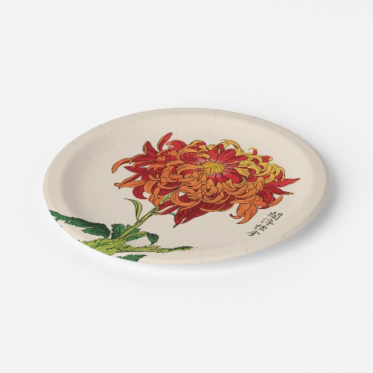 ヴィンテージの日本人の菊。 錆およびオレンジ ペーパープレート (アングル)