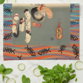 ヴィンテージの日本人のUkiyo-eのナマズの波の芸術 キッチンタオル (折り畳み)