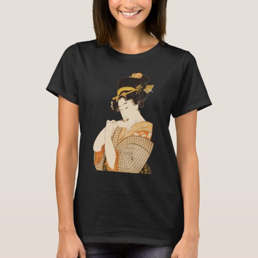 ヴィンテージの日本人ゲイシャガールエンターテイナー着物姿 Tシャツ (正面)
