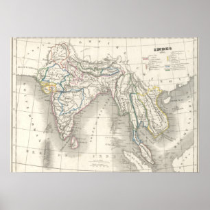 ヴィンテージの旧世界のインドのインドの地図のプリントのカッコいい ポスター