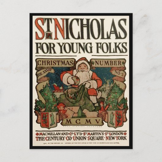 ヴィンテージの旧世界のセントニコラスのクリスマスのコラージュ シーズンポストカード (正面)