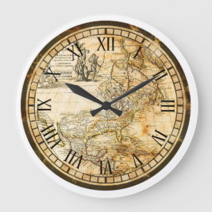 ヴィンテージの旧世界の地図の時計 ラージ壁時計