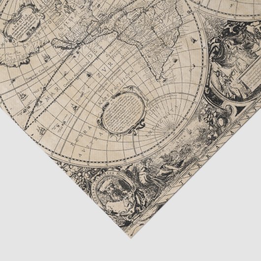 ヴィンテージの旧世界の地図ベージュ色 薄葉紙 (詳細)