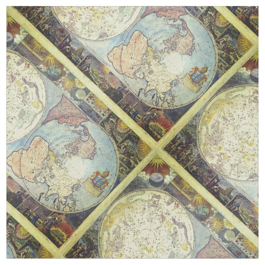 ヴィンテージの旧世界地図タイル模様 ファブリック (クローズアップ)