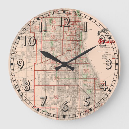 ヴィンテージの旧地図 – 1893 ラージ壁時計 (正面)