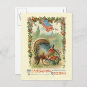 ヴィンテージの旧式で愛国心が強い感謝祭の郵便はがき シーズンポストカード (正面/裏面)