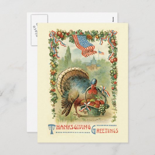 ヴィンテージの旧式で愛国心が強い感謝祭の郵便はがき シーズンポストカード (正面/裏面)