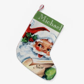 ヴィンテージの旧式なサンタのニースのリストのクリスマスのストッキング スモールクリスマスストッキング (正面 (吊り時))