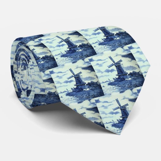 ヴィンテージの旧式なデルフトの青いタイル-風車 ネクタイ (ロール)