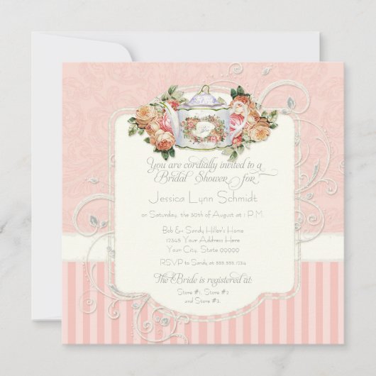 ヴィンテージの旧式なバラの花花束のブライダルシャワー 招待状 (正面)
