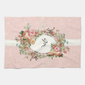 ヴィンテージの旧式なバラの花花束のモダンの渦巻 キッチンタオル (横)