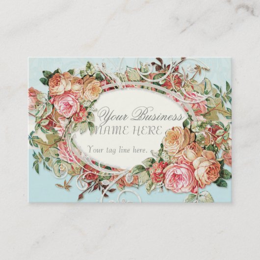 ヴィンテージの旧式なバラの花花束のモダンの渦巻 名刺 (正面)