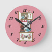 ヴィンテージの旧式なレトロの台所用レンジのコーヒーポット ラウンド壁時計 (正面)