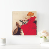 ヴィンテージの旧式な女の子のミルク猫Theophile Steinlen スクエア壁時計 (ホーム)