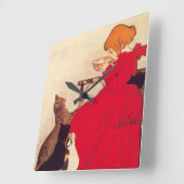 ヴィンテージの旧式な女の子のミルク猫Theophile Steinlen スクエア壁時計 (傾斜)